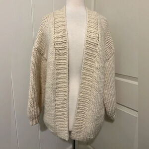 Handmade Heavy Knit Crochet Open Cardigan Sweater Oversized Chunky Fall Grandma